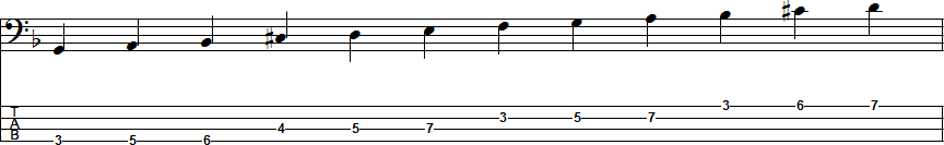 D Harmonic Minor Scale Position 4