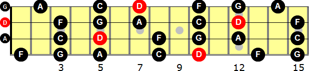 D Minor Pentatonic  Bass Guitar Scale