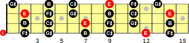 E Major Pentatonic  Bass Guitar Scale